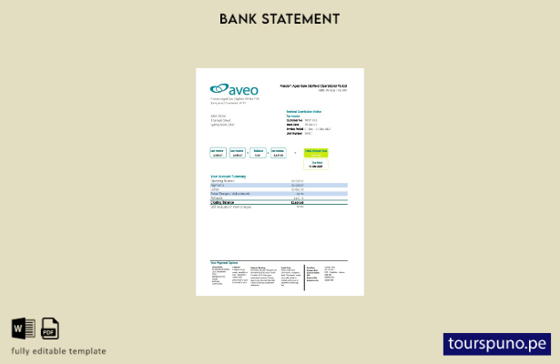 listo para imprimir plantilla de Excel de extracto bancario de Australia Aveo